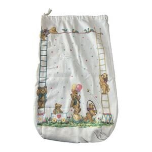 Vtg Lenox Teddy Bear- Ladders- Fabric Cloth duster bags- white- drawstring
